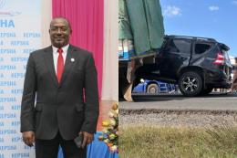 Photocollage of Johnson Nzioka and his car after being involved in an accident.